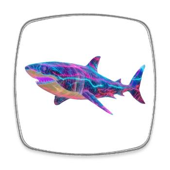 Cyber Hai: Futuristische Synthwave Ocean Art - Viereckiger Kühlschrankmagnet - Weiß - Vorne