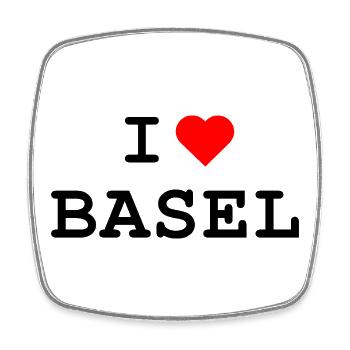I love Basel - Ich liebe Basel - Viereckiger Kühlschrankmagnet - Weiß - Vorne