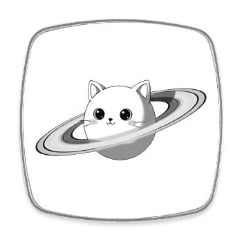 Saturn-Katze - Viereckiger Kühlschrankmagnet - Weiß - Vorne