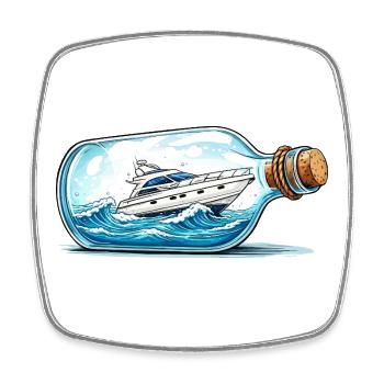 Flaschenboot auf hoher See - Viereckiger Kühlschrankmagnet - Weiß - Vorne