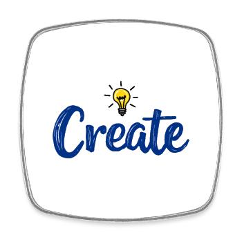 Create Schriftzug mit leuchtender Glühbirne - Viereckiger Kühlschrankmagnet - Weiß - Vorne