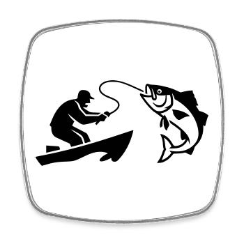 Angler Boot Fisch Silhouette - Viereckiger Kühlschrankmagnet - Weiß - Vorne