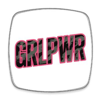 GRL PWR Lettering Pink Camouflage JDM Sticker - Square fridge magnet - white - Front