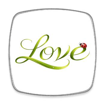 Love font made of blade of grass with ladybug - Square fridge magnet - white - Front