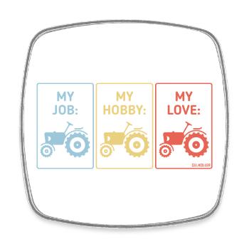 Mon travail – Mon passe-temps – Mon amour (Tractor Bauer / 3C) - Magnet carré - blanc - Devant