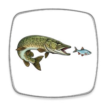 Le brochet chasse le poisson - Magnet carré - blanc - Devant