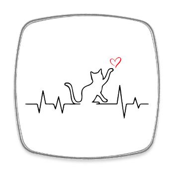 Katze EKG Herzschlag Herz - Viereckiger Kühlschrankmagnet - Weiß - Vorne
