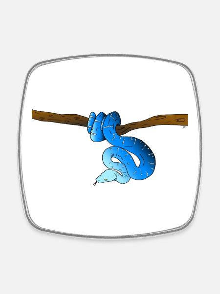 Serpent Bleu - Magnet carré - blanc