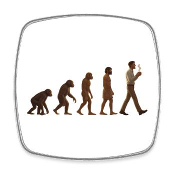 Evolutionsreise: Von Affe zu kaffeetrinkenden Mann - Viereckiger Kühlschrankmagnet - Weiß - Vorne