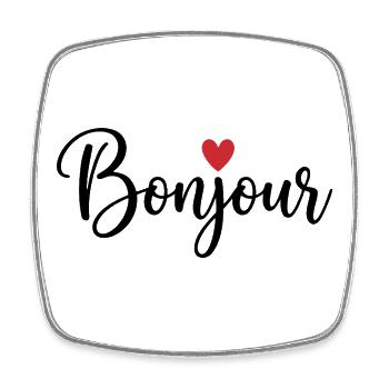 Bonjour with Love Heart in French France - Viereckiger Kühlschrankmagnet - Weiß - Vorne