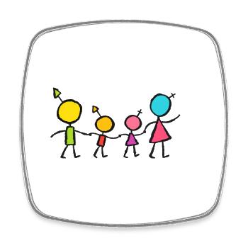 Glückliche kleine Familie – Buntes Strichmännchen-Design - Viereckiger Kühlschrankmagnet - Weiß - Vorne