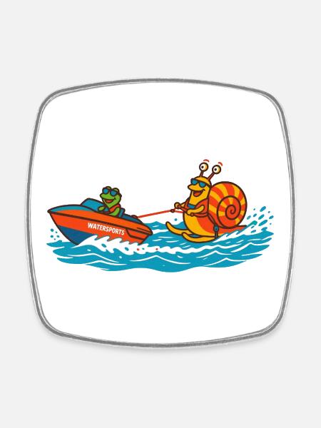 Snail water skiing - Square fridge magnet - white