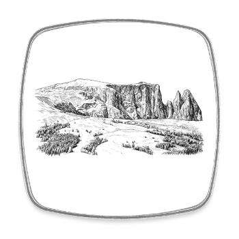 Silhouette Sciliar | Conception du plateau des Dolomites - Magnet carré - blanc - Devant