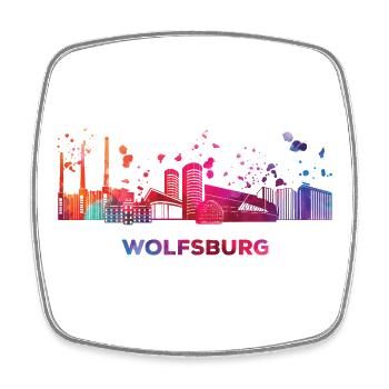 Wolfsburger Skyline Wolfsburg - Viereckiger Kühlschrankmagnet - Weiß - Vorne