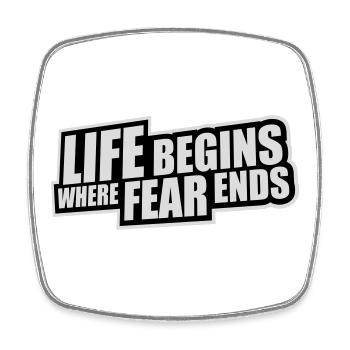 La vie commence là où la peur s’arrête Citation motivationnelle Logo - Magnet carré - blanc - Devant