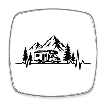 Camping love with heartbeat and motorhome - Square fridge magnet - white - Front
