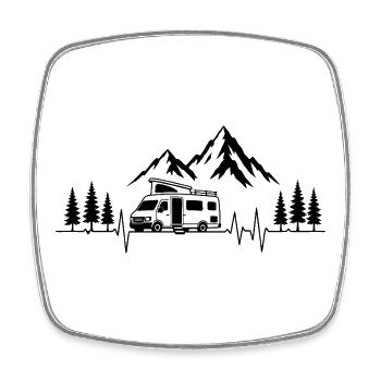 Camping amoureux avec battement de cœur et camping-car - Magnet carré - blanc - Devant