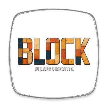 BLOCK – Building Character | Wooden play on words - Square fridge magnet - white - Front