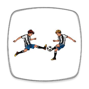 Two Boys Playing Soccer – Sports Team Spirit Art - Square fridge magnet - white - Front