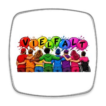 Vielfalt verbindet – Gemeinsam sind wir bunt - Viereckiger Kühlschrankmagnet - Weiß - Vorne