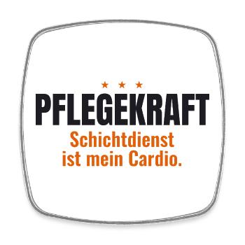 Pflegekraft Shirt – Schichtdienst ist mein Cardio - Viereckiger Kühlschrankmagnet - Weiß - Vorne
