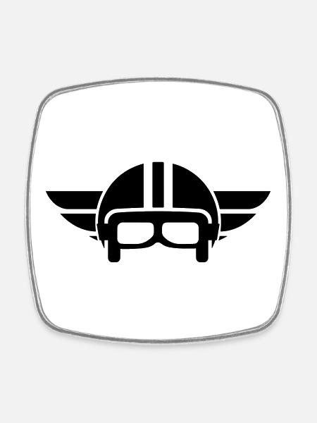 Vintage motorcycle helmet with wings - Square fridge magnet - white