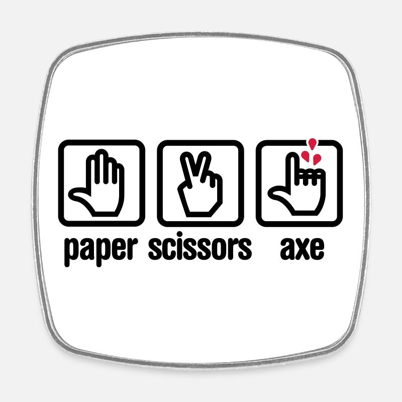Paper - Scissors - axe - Rock - lumberjack - Square fridge magnet - white