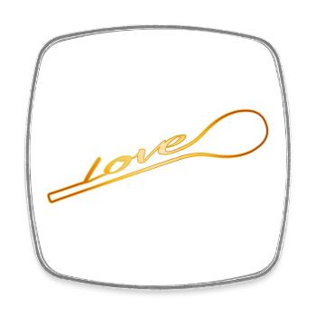 Cooked with love - golden cooking spoon with typo - Square fridge magnet - white - Front