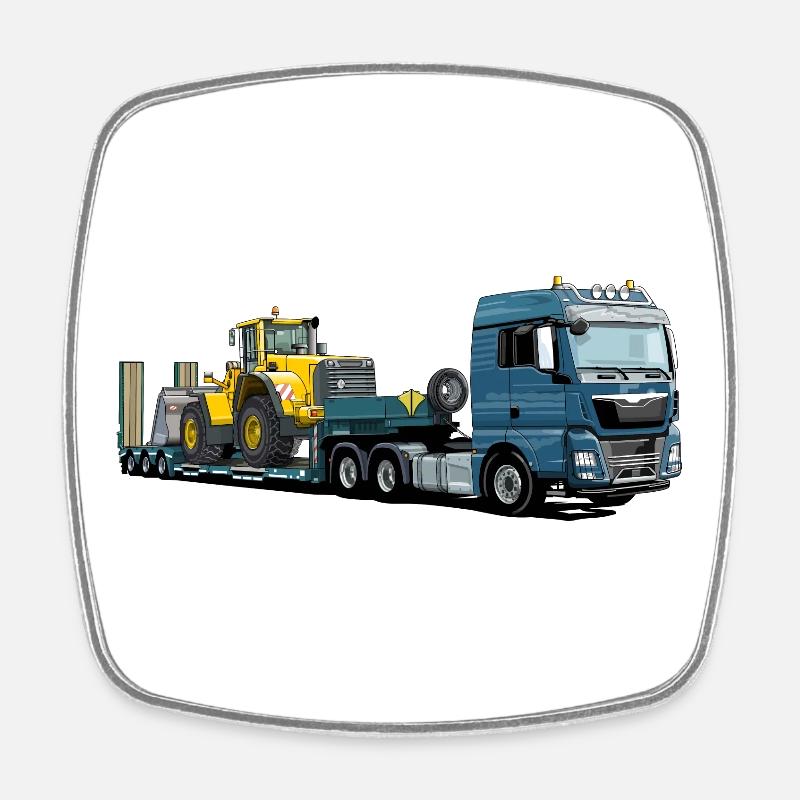 Low-loader with excavator - Square fridge magnet - white