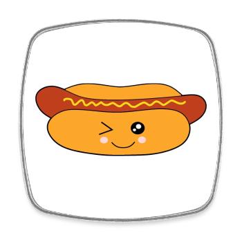 Kawaii, Hot dog, Sausage, Sausage, Butcher - Square fridge magnet - white - Front