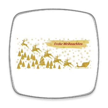 Goldfarben Rentiere Schlitten Frohe Weihnachten - Viereckiger Kühlschrankmagnet - Weiß - Vorne