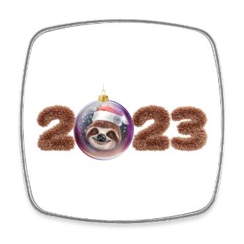 2023 Christmas ball cute sloth - Square fridge magnet - white - Front