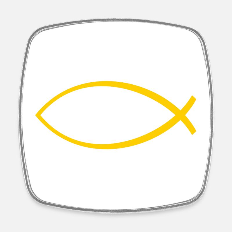 Ichtus poisson jaune - Magnet carré - blanc