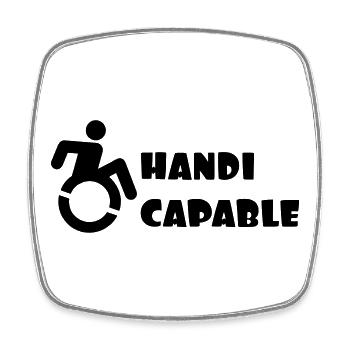 Wheelchair competent, disabled humor # - Square fridge magnet - white - Front