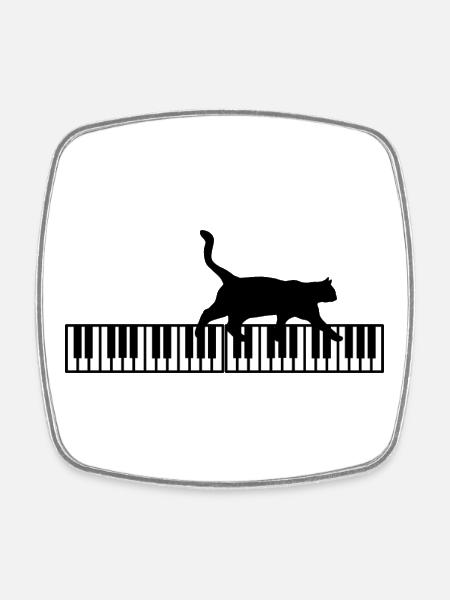 T-Shirt Katze Keyboard Klavier Humor Musik - Viereckiger Kühlschrankmagnet - Weiß