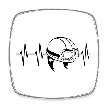 Herzschlag Helm retro alt vintage Motorrad Moped - Viereckiger Kühlschrankmagnet - Weiß - Vorne