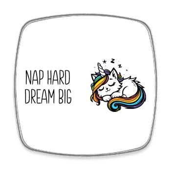 Sieste difficile rêver grand, chat licorne endormi (coloré) - Magnet carré - blanc - Devant