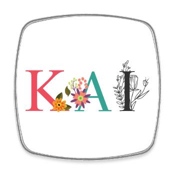 KAI Name Art With Flowers Embroidered - Square fridge magnet - white - Front