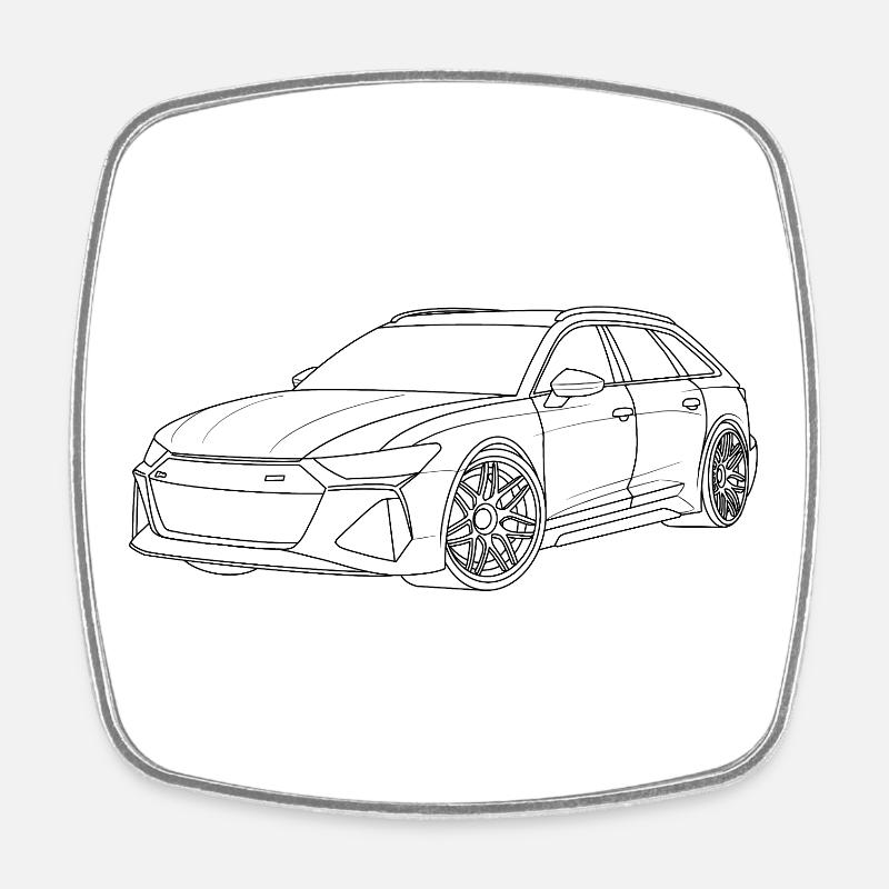 Auto Outline simpel - Viereckiger Kühlschrankmagnet - Weiß