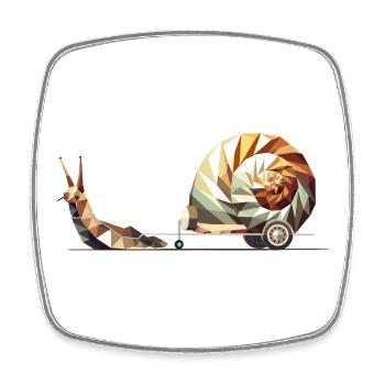 Snail with caravan – Slow Travel as art - Square fridge magnet - white - Front