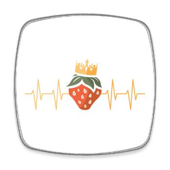 Erdbeeren König mit Herzschlag im Cartoon Stil - Viereckiger Kühlschrankmagnet - Weiß - Vorne