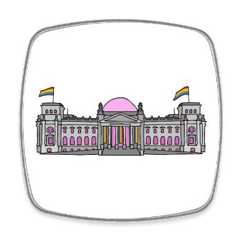 Der Bundestag in Berlin mit Regenbogenfahnen - Viereckiger Kühlschrankmagnet - Weiß - Vorne