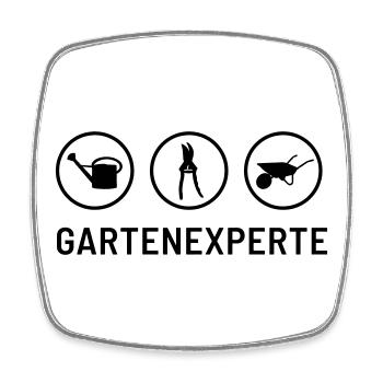Gartenexperte: Gießkanne, Heckeschere, Schubkarre - Viereckiger Kühlschrankmagnet - Weiß - Vorne