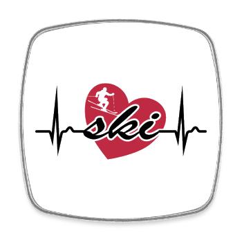 Courbe ECG - Courbe cardiaque - Pouls - Ski - Magnet carré - blanc - Devant