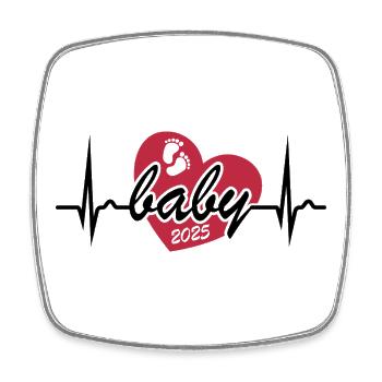 Courbe ECG - Courbe Cardiaque - Bébé 2025 - Enceinte - Magnet carré - blanc - Devant