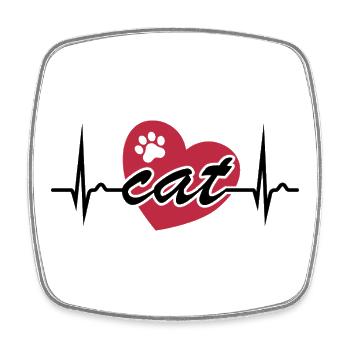 Courbe ECG - Courbe cardiaque - Pouls - Chat - Patte - Magnet carré - blanc - Devant
