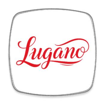 Lugano in Elegant red font with verve - Square fridge magnet - white - Front