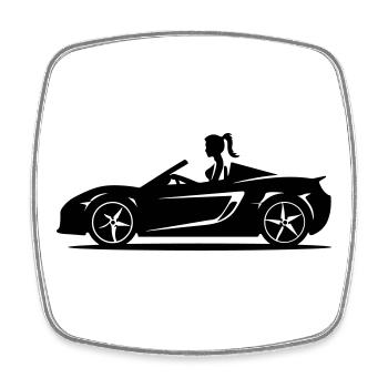 Voiture cabriolet femme - Magnet carré - blanc - Devant