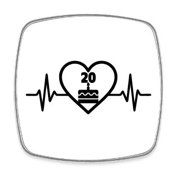 Coeur Anniversaire 20 ans Gâteau - Magnet carré - blanc - Devant