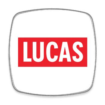 LUCAS name T-shirt – Original and trendy gift - Square fridge magnet - white - Front